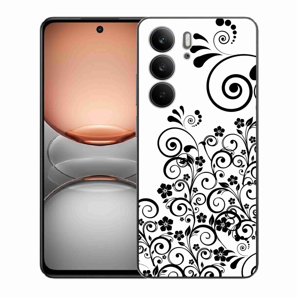 Gelový kryt mmCase na Realme C75 - černobílé květinové vzory