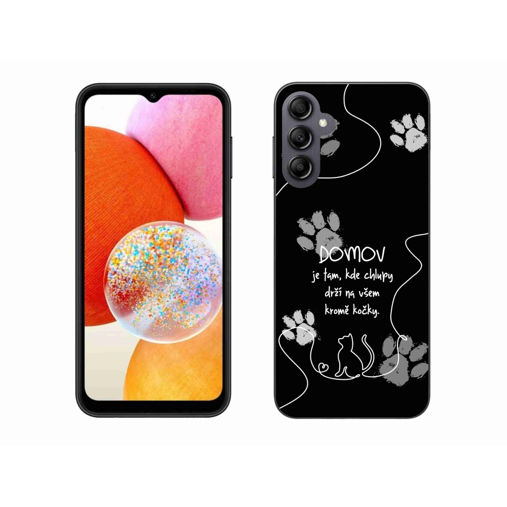 Gelový kryt mmCase na Samsung Galaxy A14 4G/5G - kočičí motiv černé pozadí