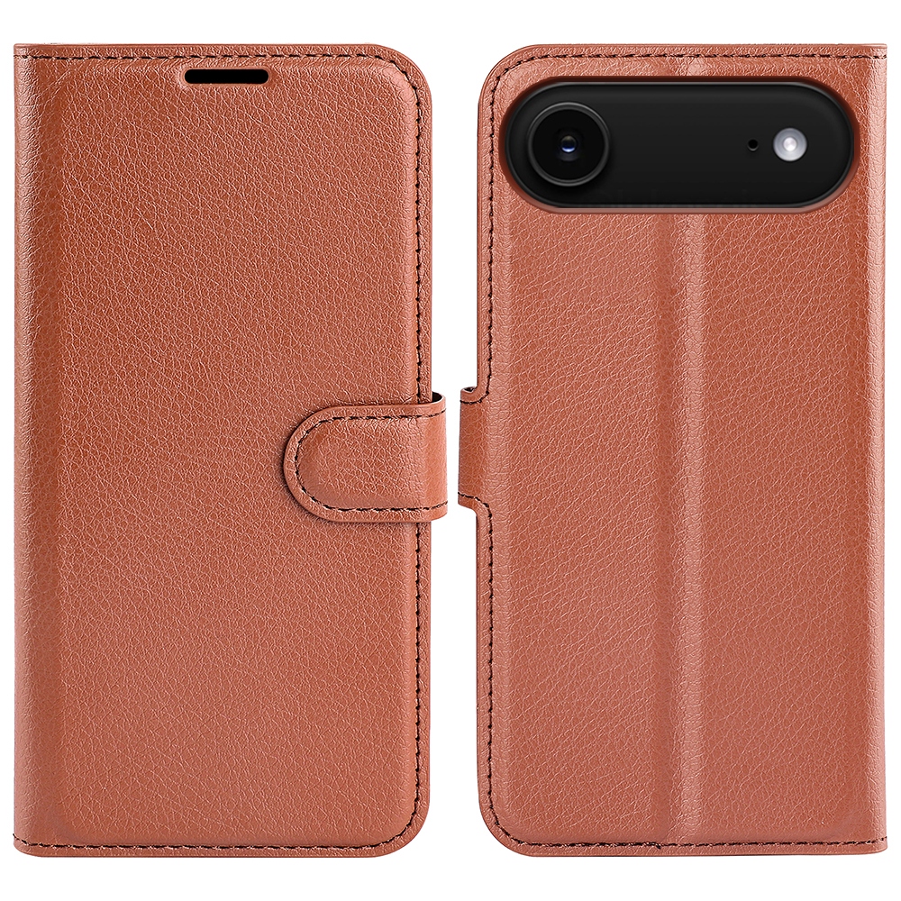 Litchi knížkové pouzdro na iPhone 17 Air - hnědé
