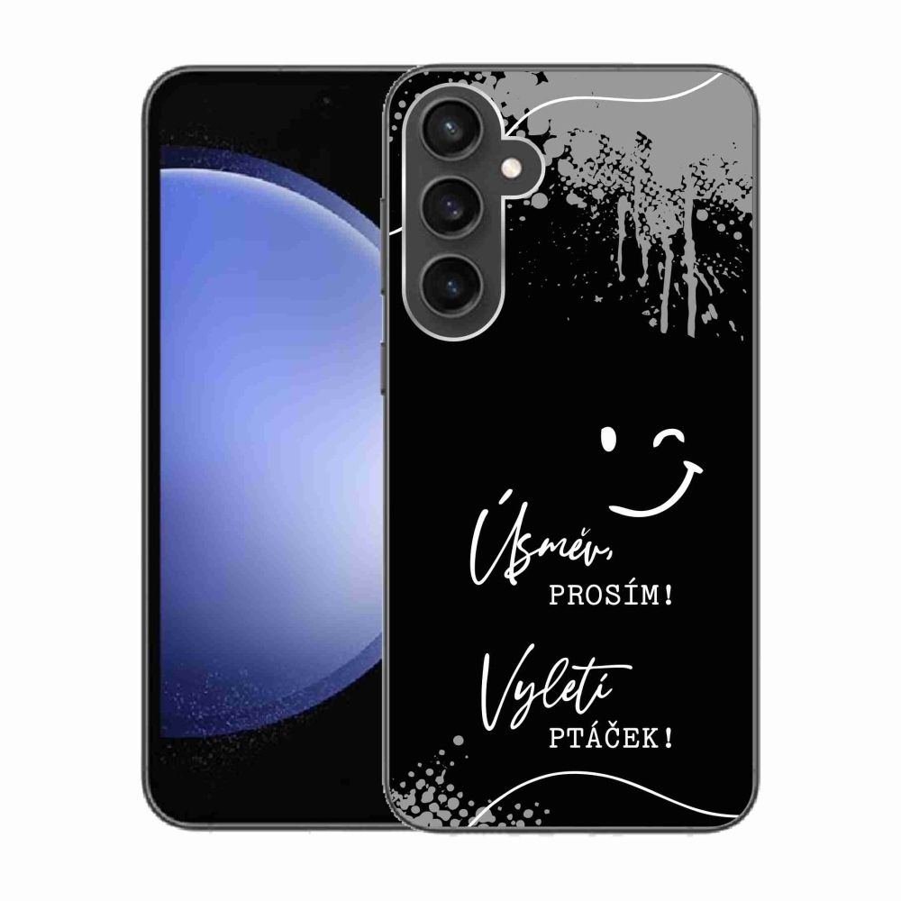 Gelový kryt mmCase na Samsung Galaxy S23 FE - vtipný text 4 černé pozadí