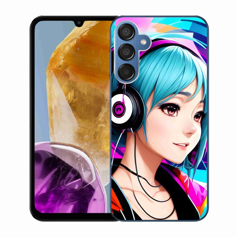 Gelový kryt mmCase na Samsung Galaxy M15 5G - dívka se sluchátky