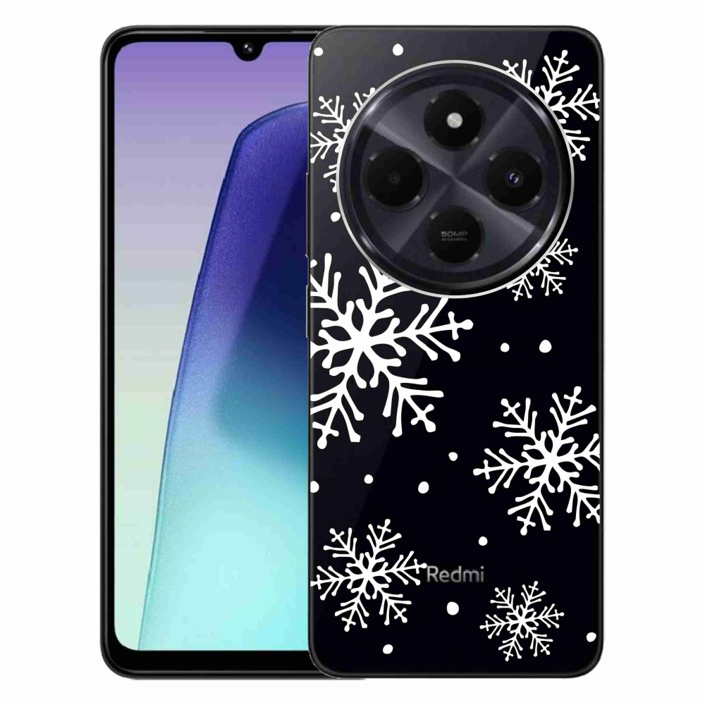 Gelový kryt mmCase na Xiaomi Redmi 14C/Poco C75 - bílé vločky na průhledném pozadí