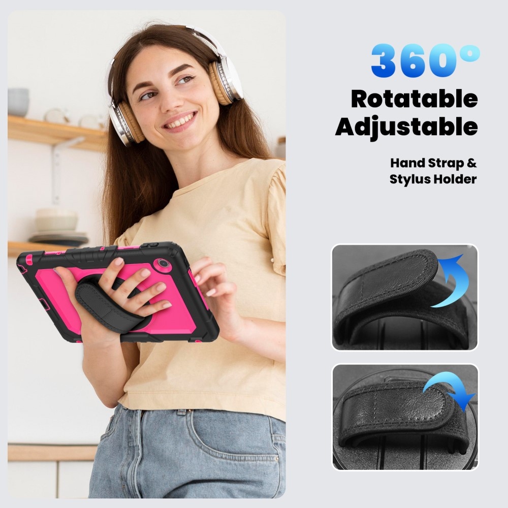 Strap odolný kryt s držákem na ruku a ramenním popruhem na Lenovo Tab 10.1 (2025) - černý/rose