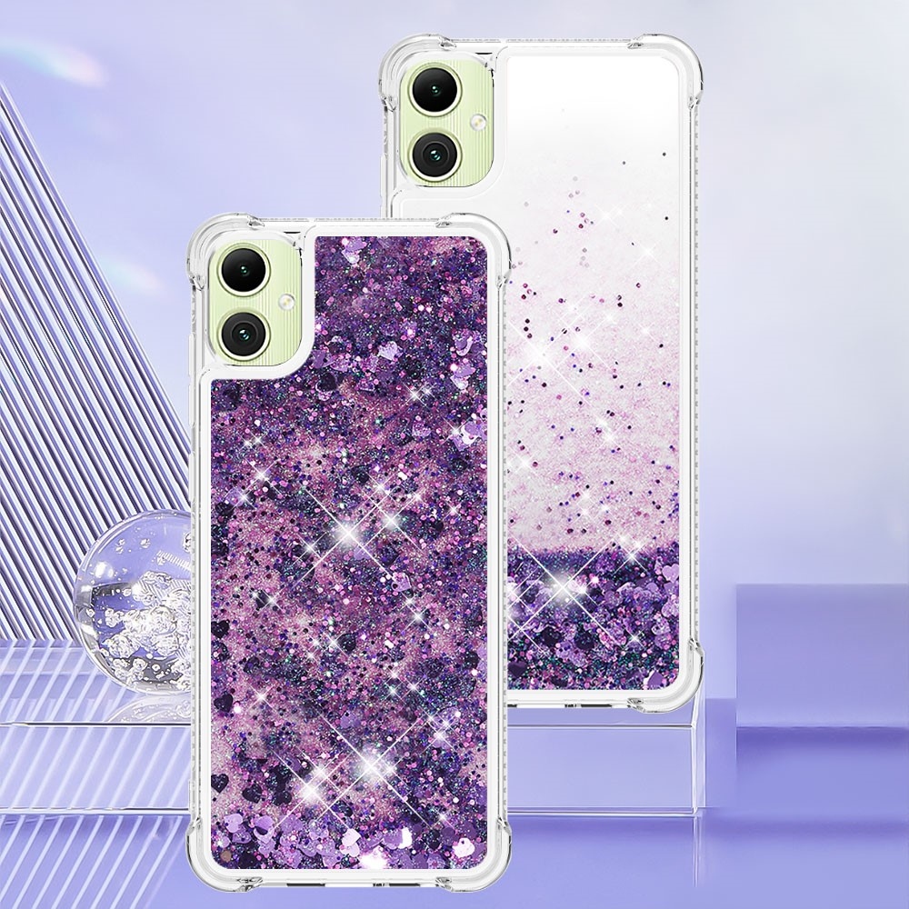 Glitter přesýpací gelový obal na Samsung Galaxy A06 4G - tmavěfialový/srdíčka