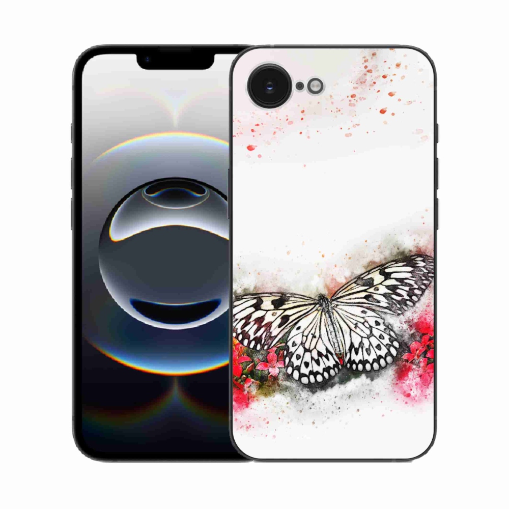 Gelový kryt mmCase na iPhone 16e - černobílý motýl