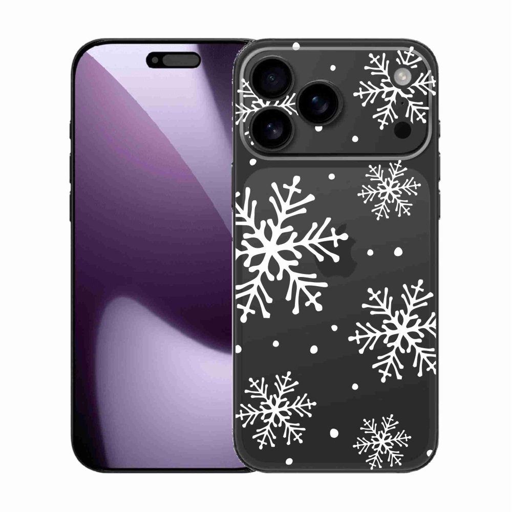 Gelový kryt mmCase na iPhone 17 Pro Max - bílé vločky na průhledném pozadí