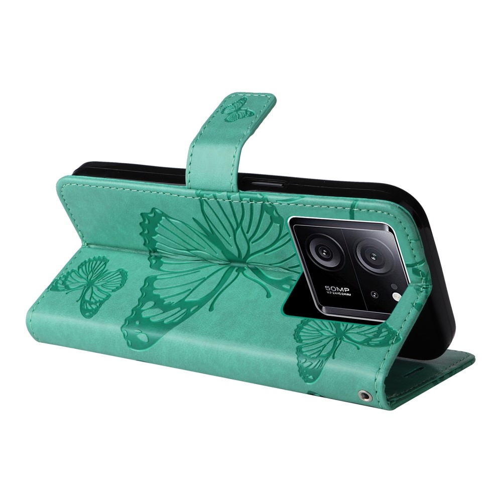 Big butterfly knížkové pouzdro na Xiaomi 13T/13T Pro - modrozelené