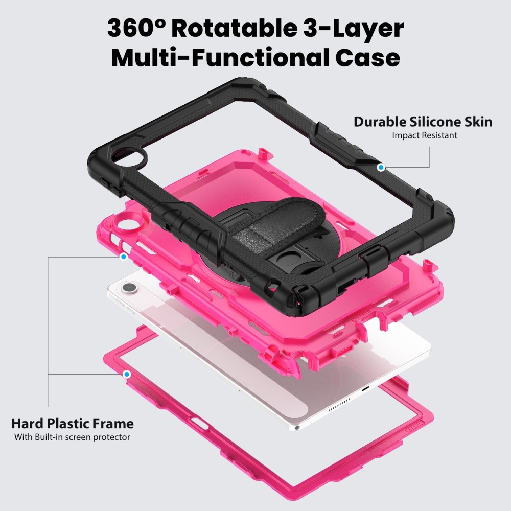 Strap odolný kryt s držákem na ruku a ramenním popruhem na Lenovo Tab 10.1 (2025) - černý/rose