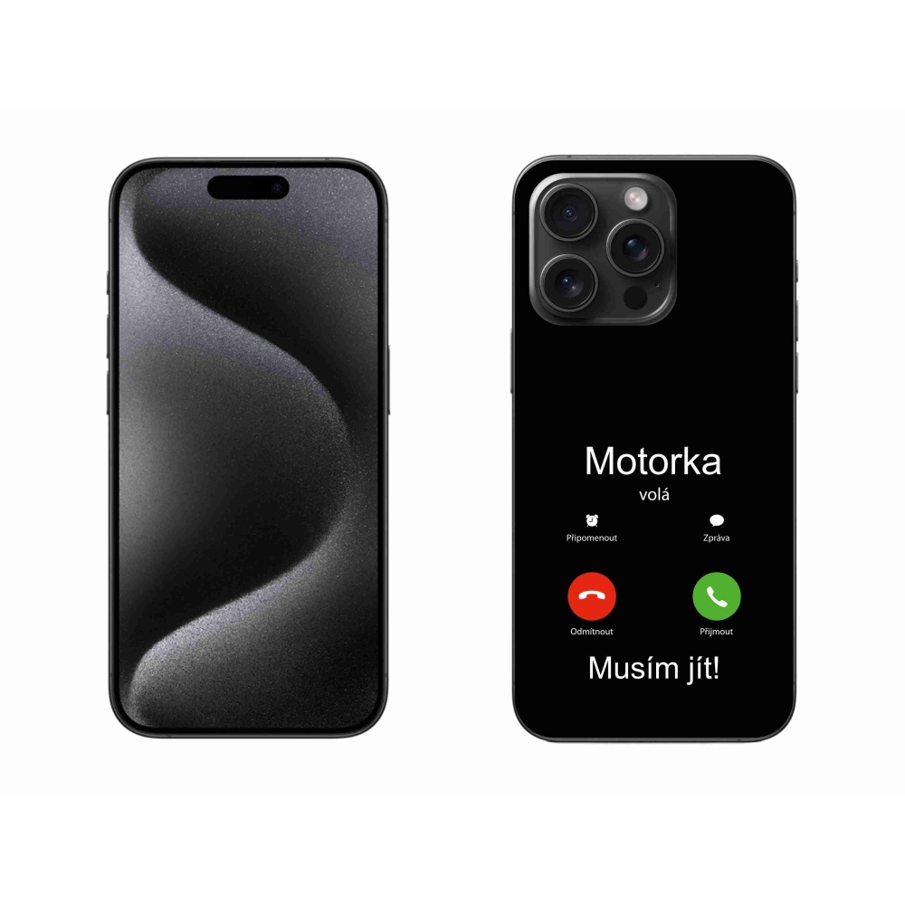 Gelový kryt mmCase na iPhone 15 Pro Max - motorka volá černé pozadí