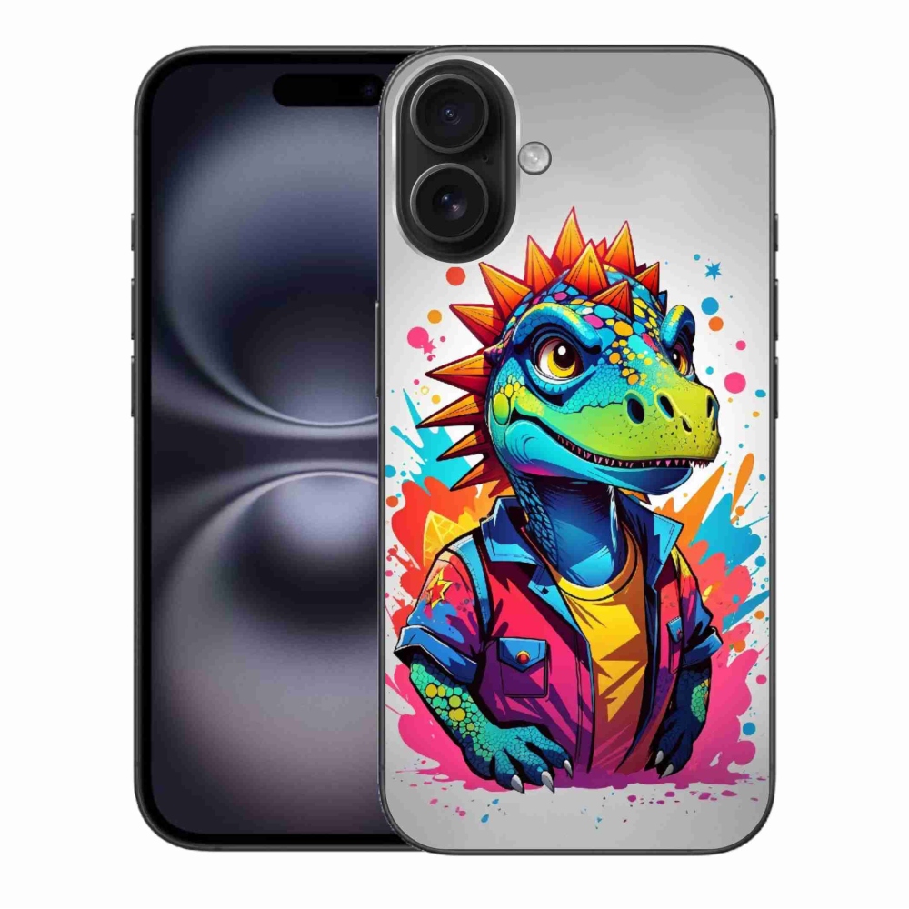 Gelový kryt mmCase na iPhone 16 Plus - barevný dinosaurus
