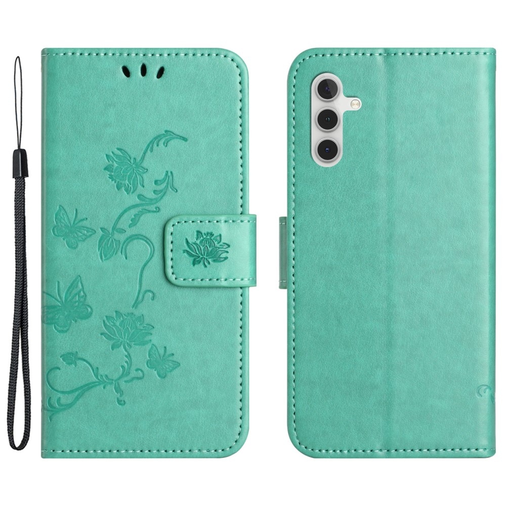 Flower knížkové pouzdro na Samsung Galaxy A35 5G - modrozelené
