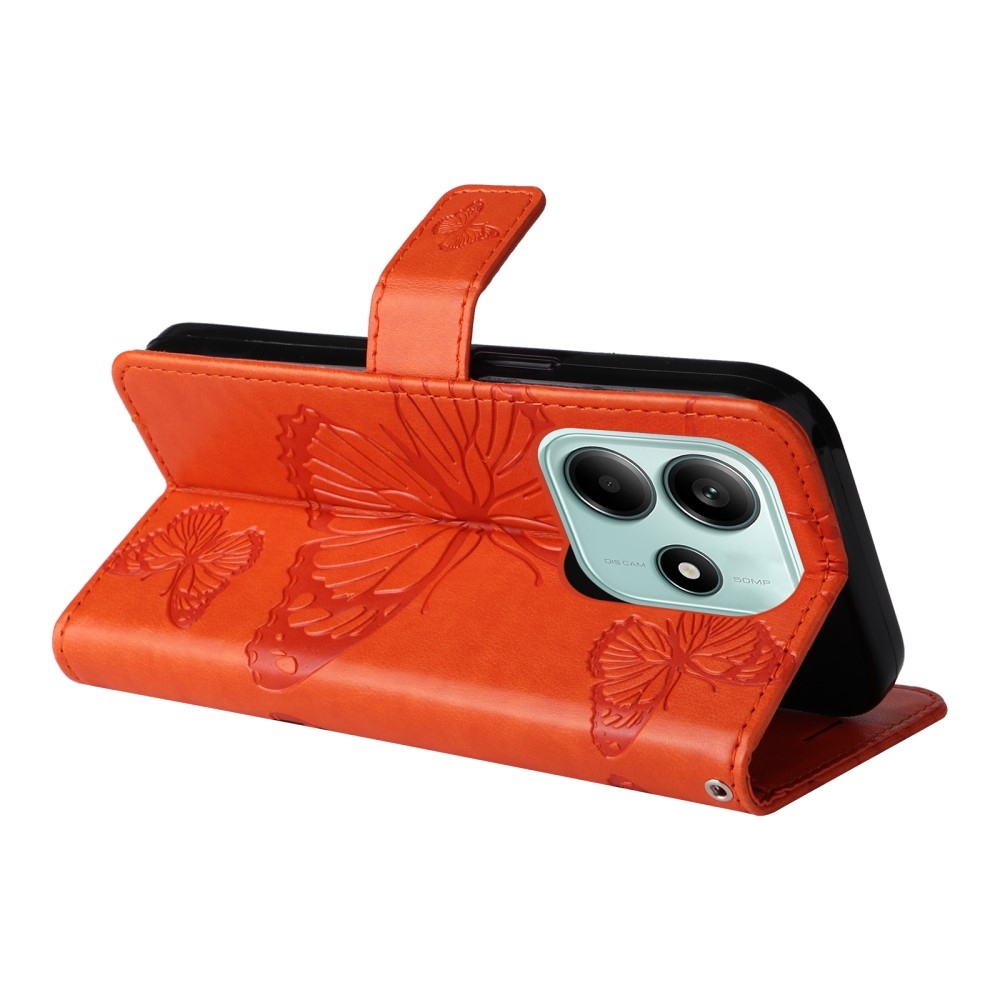 Big Butterfly knížkové pouzdro na Xiaomi Redmi Note 14 5G - oranžové