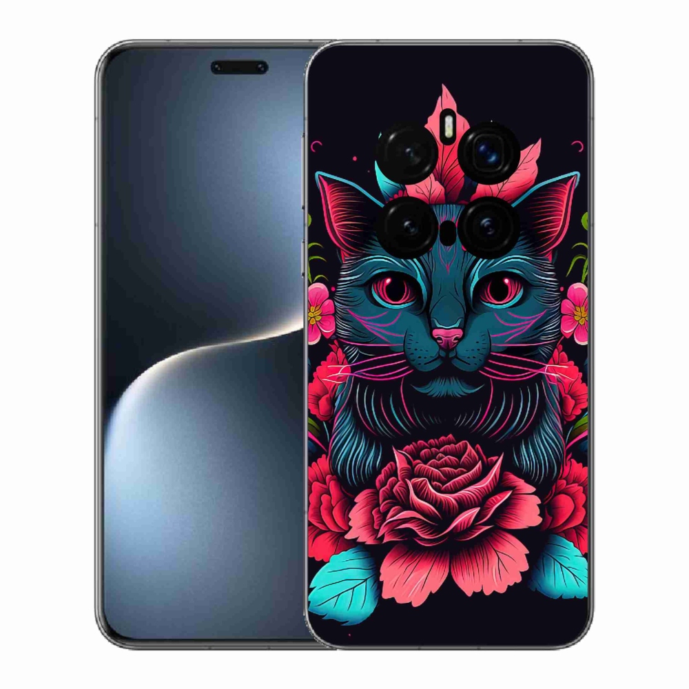Gelový kryt mmCase na Honor Magic 7 Pro 5G - květiny a kočka