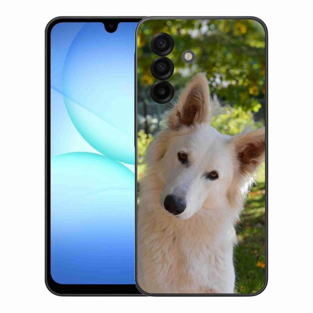 Gelový kryt mmCase na Samsung Galaxy A17 5G - bílý švýcarský ovčák 1