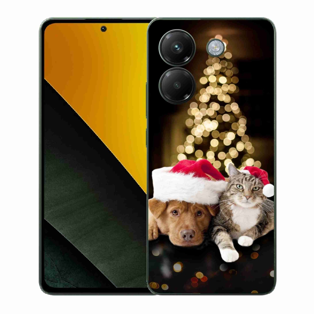 Gelový kryt mmCase na Xiaomi Poco M7 Pro 5G - vánoční pes a kočka