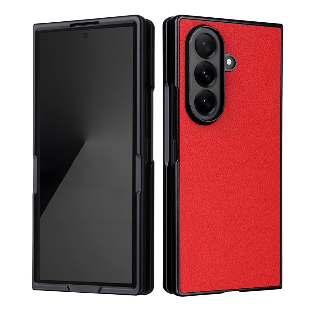 Leather plastový obal potažený umělou kůží na Samsung Galaxy Z Fold7 5G - červený