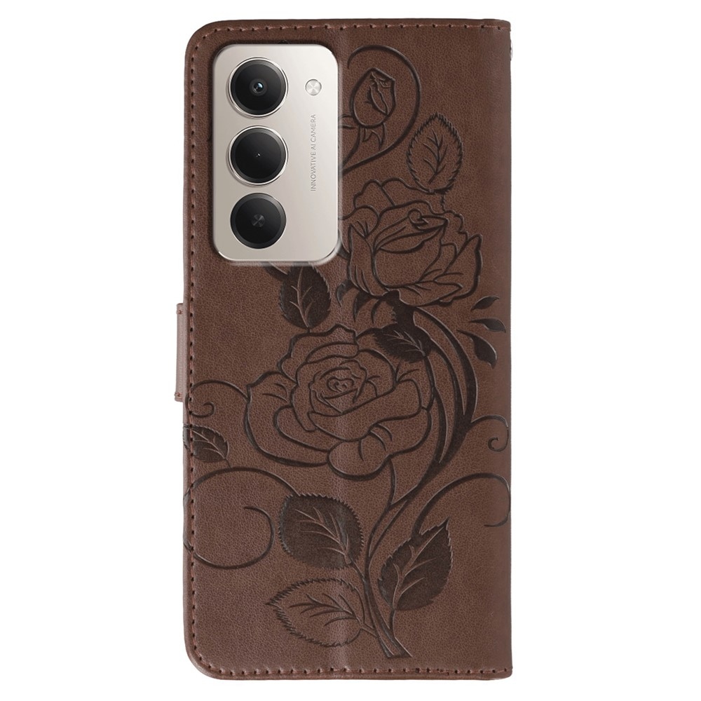 Roses knížkové pouzdro na Xiaomi Redmi 15 5G - hnědé