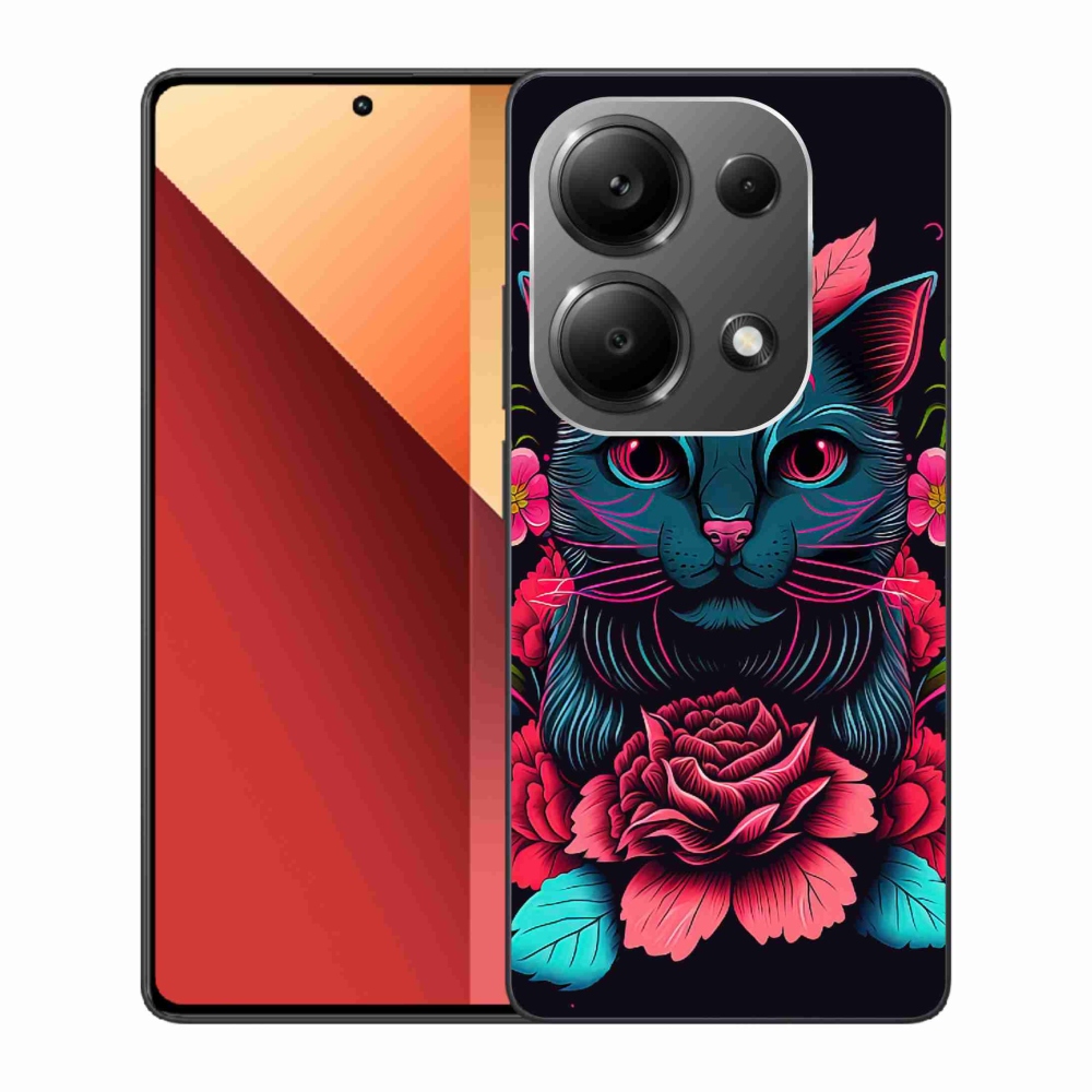 Gelový kryt mmCase na Xiaomi Redmi Note 13 Pro 4G/Poco M6 Pro - květiny a kočka