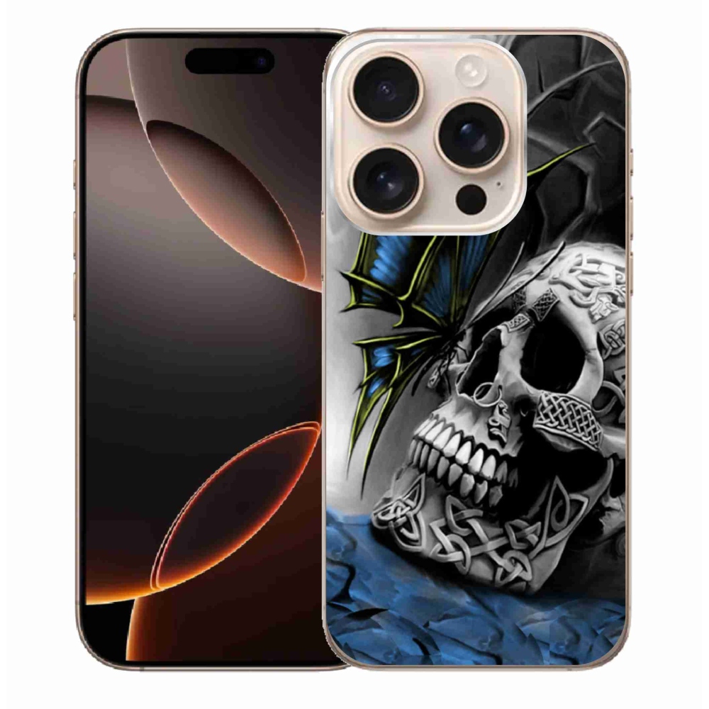 Gelový kryt mmCase na iPhone 16 Pro Max - motýl a lebka