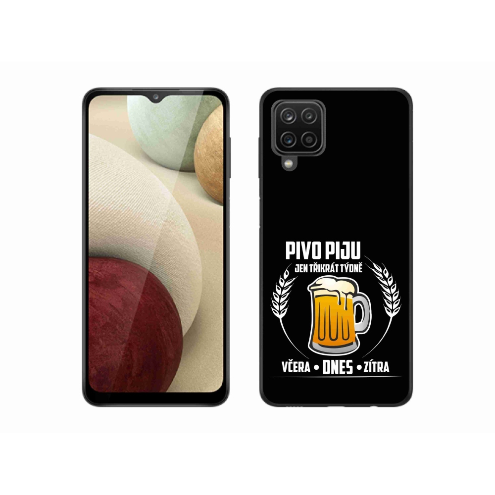 Gelový kryt mmCase na Samsung Galaxy A12 - pivní motiv černé pozadí