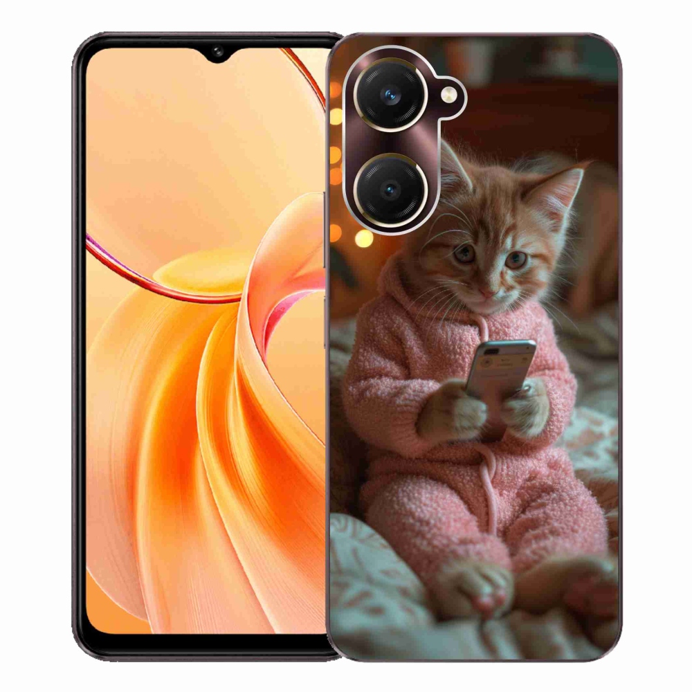 Gelový kryt mmCase na Vivo Y28s 5G - kotě s mobilem