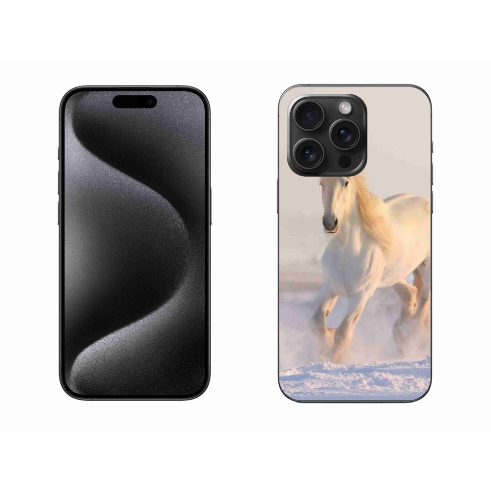 Gelový obal mmCase na iPhone 15 Pro Max - kůň ve sněhu