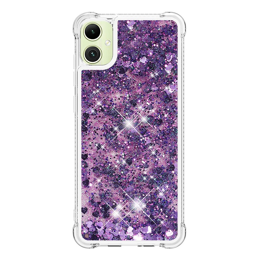 Glitter přesýpací gelový obal na Samsung Galaxy A06 4G - tmavěfialový/srdíčka