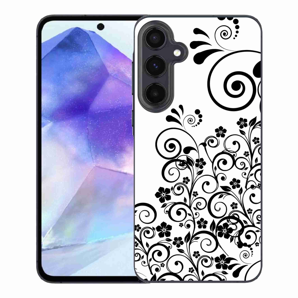 Gelový kryt mmCase na Samsung Galaxy A55 5G - černobílé květinové vzory