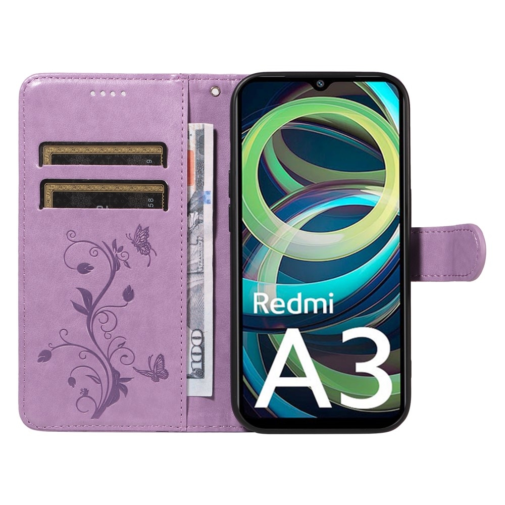 Flowers knížkové pouzdro na Xiaomi Redmi A3 - fialové