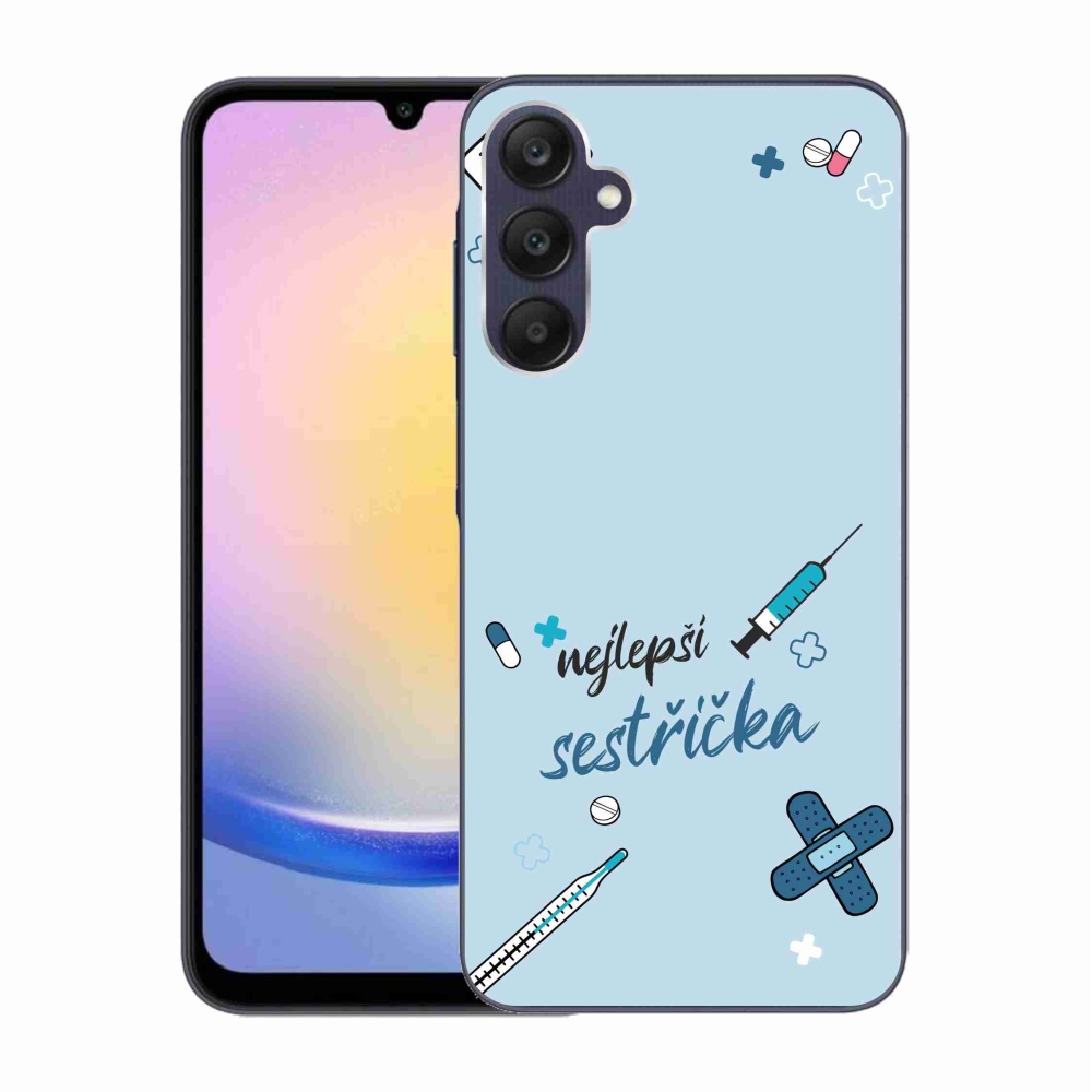 Gelový kryt mmCase na Samsung Galaxy A25 5G - nejlepší sestřička modré pozadí