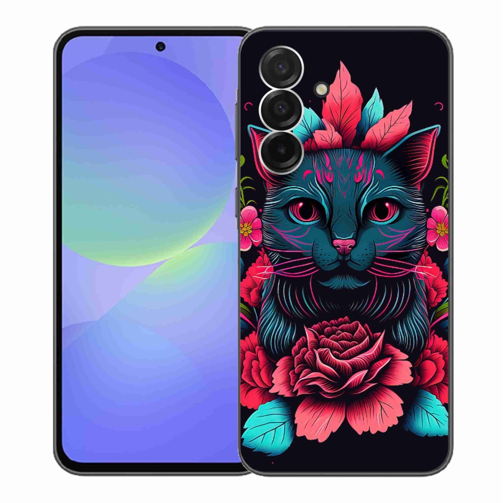Gelový kryt mmCase na Samsung Galaxy A36 5G - květiny a kočka