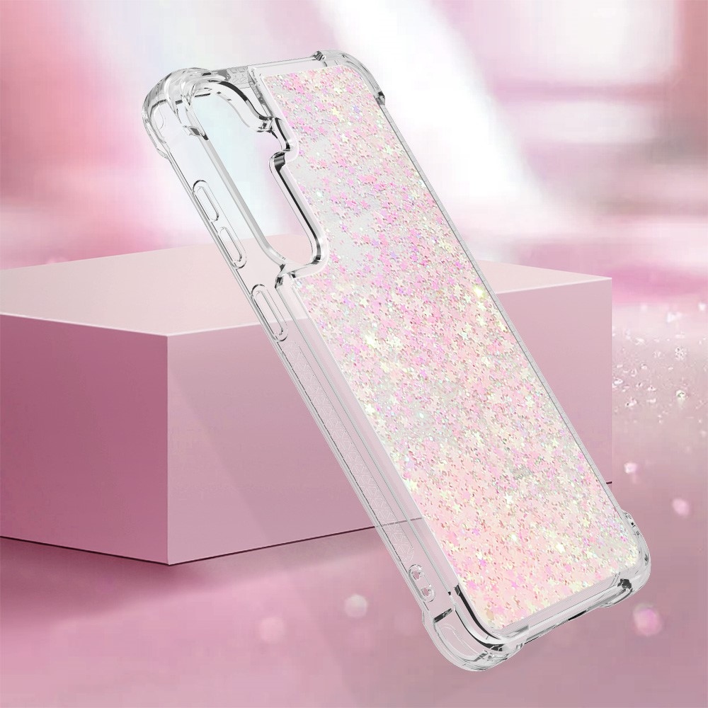 Glitter přesýpací gelový obal na Samsung Galaxy S24 - růžový/hvězdičky