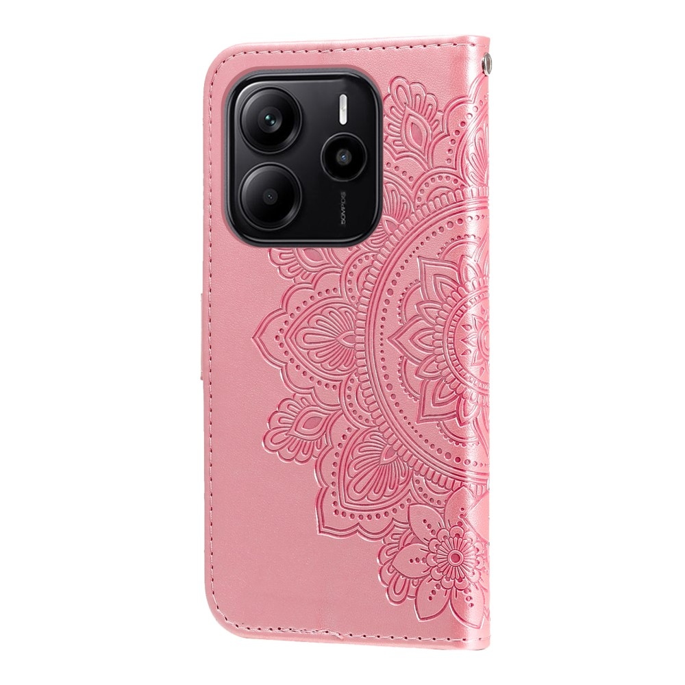 Floral knížkové pouzdro na Xiaomi Redmi Note 14 - růžové