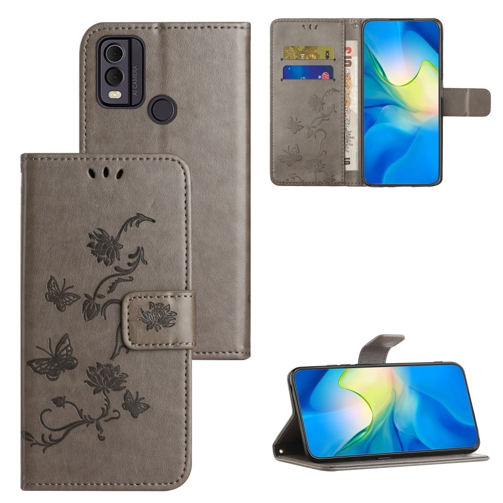 Flower knížkové pouzdro na Nokia C22 - šedé