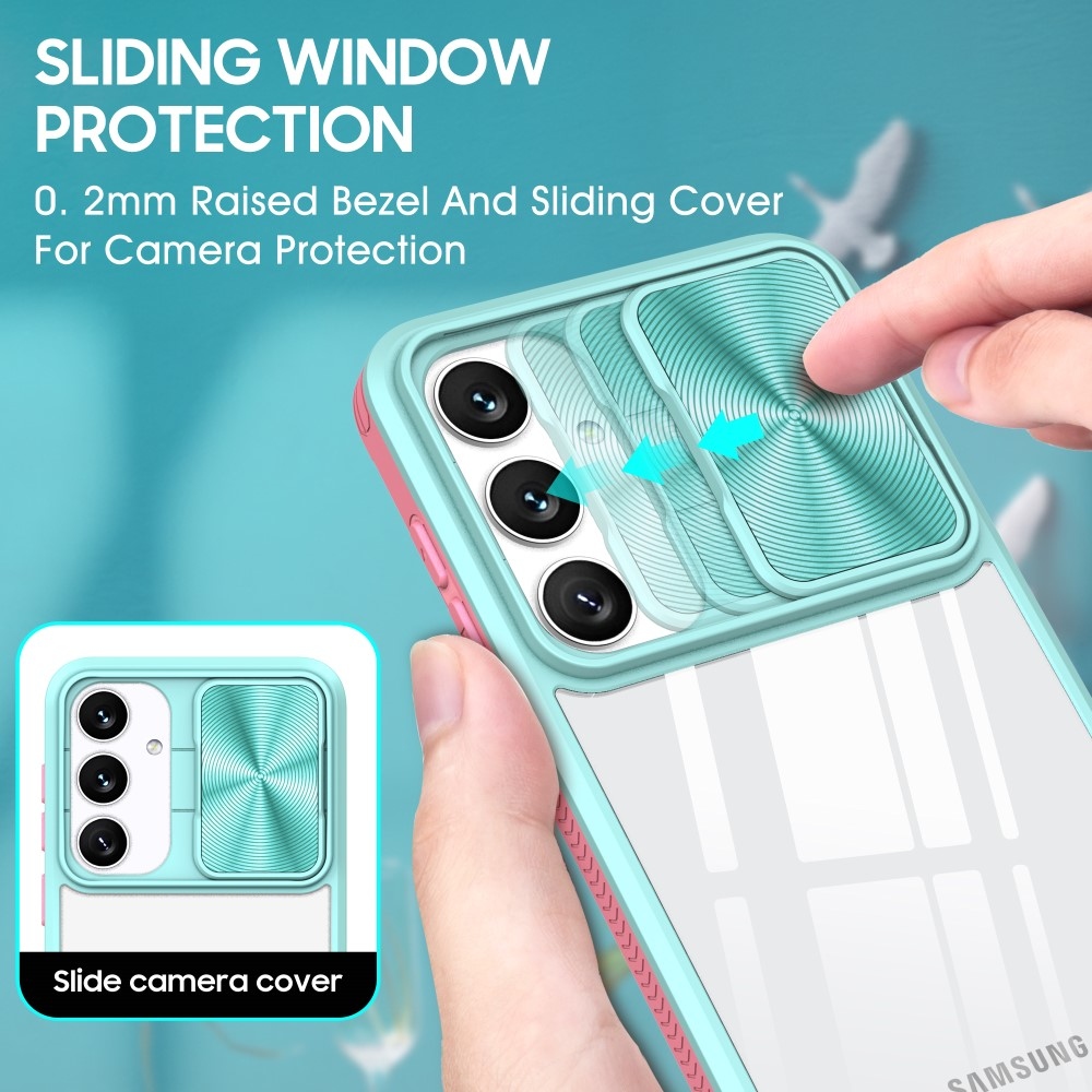 Backplate odolný kryt s krytkou fotoaparátu na Samsung Galaxy S25+ - modrozelený/růžový