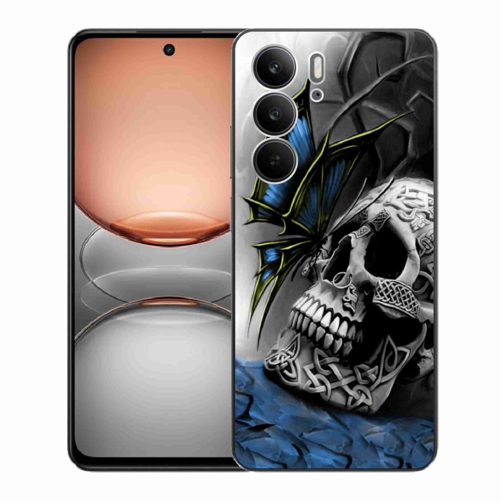 Gelový kryt mmCase na Realme C75 - motýl a lebka