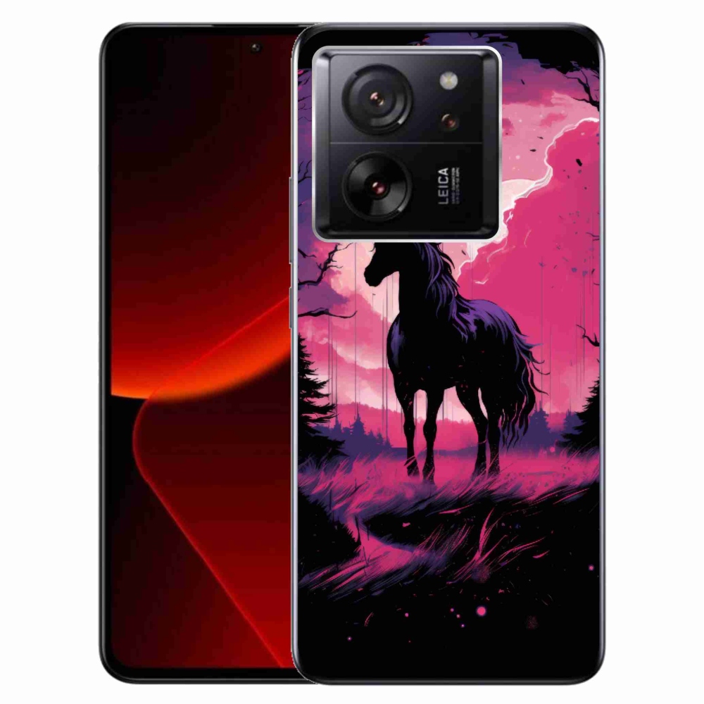 Gelový kryt mmCase na Xiaomi 13T/13T Pro - černý kreslený kůň 1
