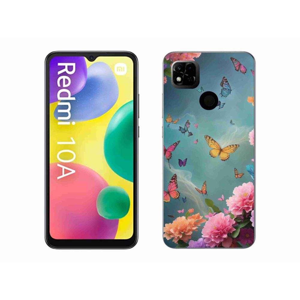 Gelový kryt mmCase na Xiaomi Redmi 10A - barevné květy a motýli