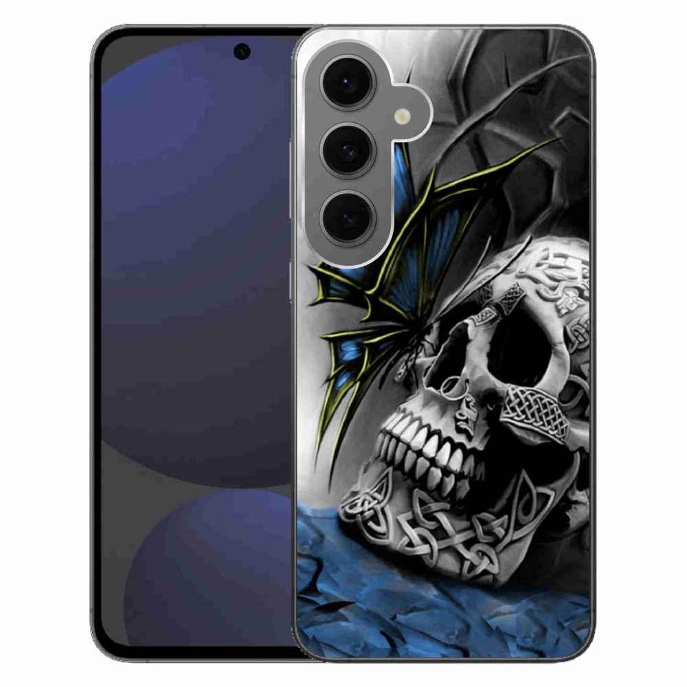 Gelový kryt mmCase na Samsung Galaxy S24 FE - motýl a lebka