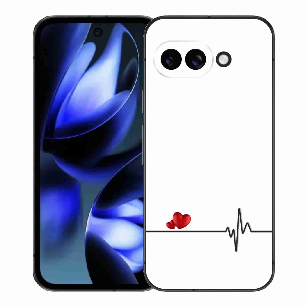 Gelový kryt mmCase na Google Pixel 9a - srdce a tep bílé pozadí