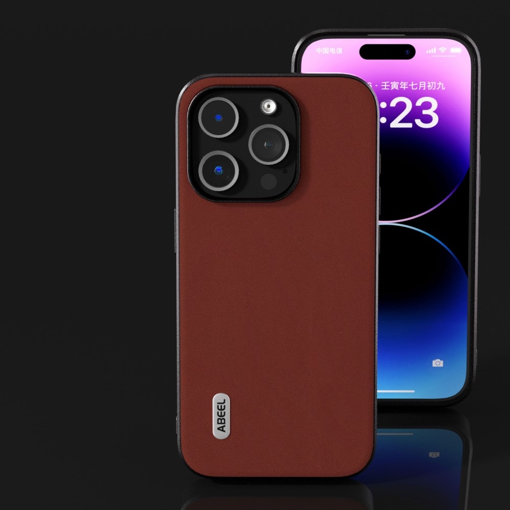 ABEEL gelový obal s pevnými zády na iPhone 15 Pro Max - kávový