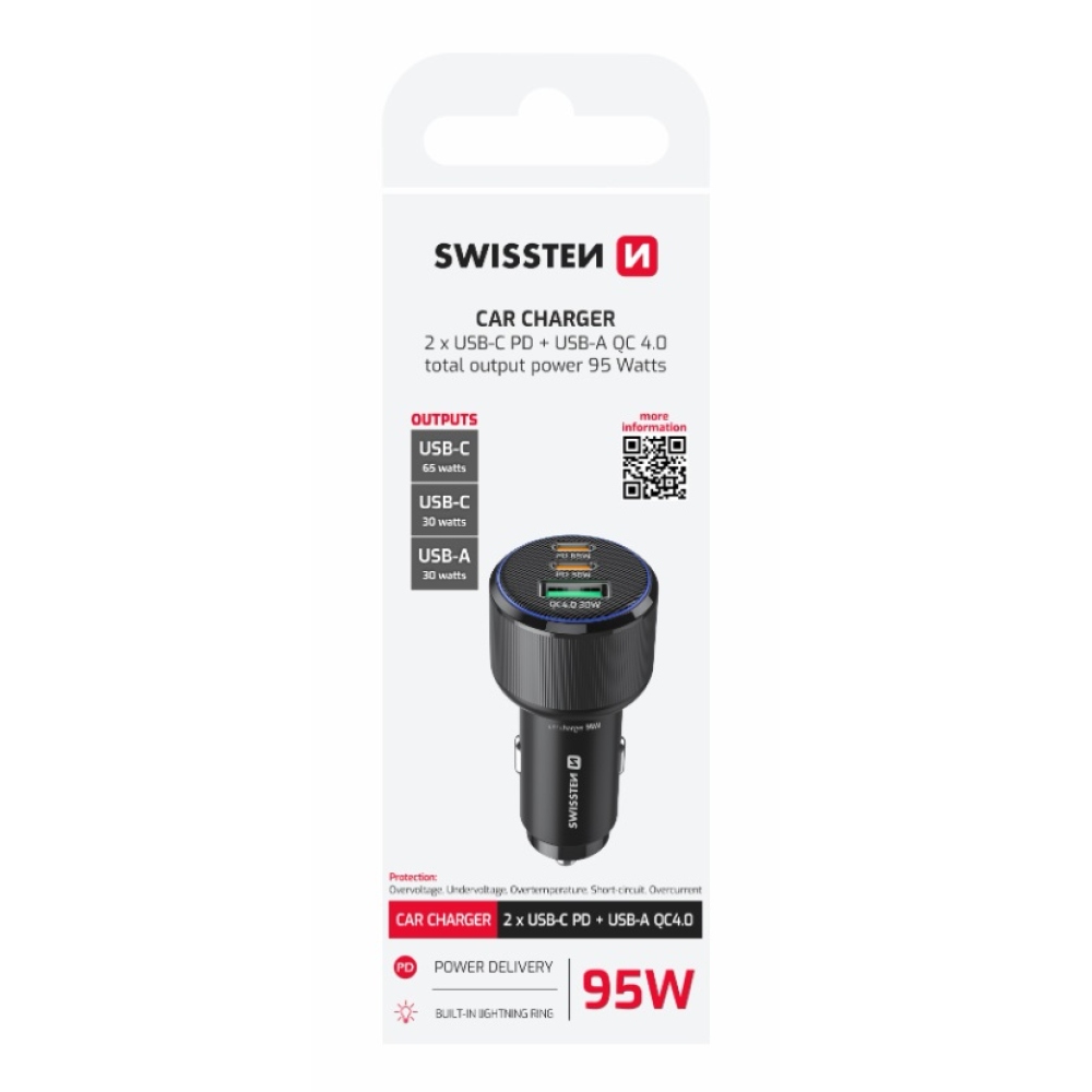 Swissten CL adaptér 2x USB-C PD + USB-A, 95W - černý