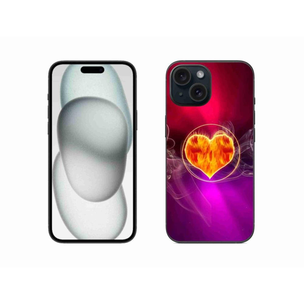 Gelový kryt mmCase na iPhone 15 - ohnivé srdce