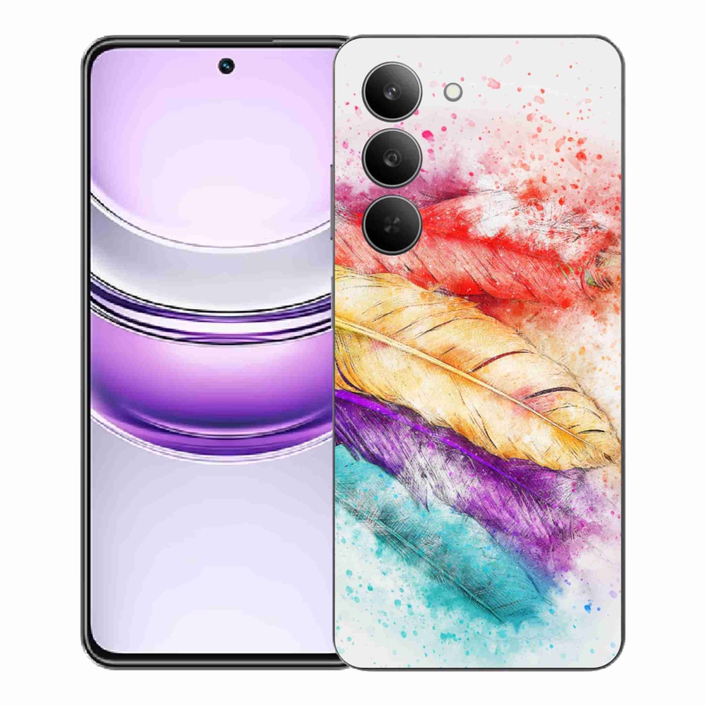 Gelový kryt mmCase na Realme 14x 5G - barevné peří