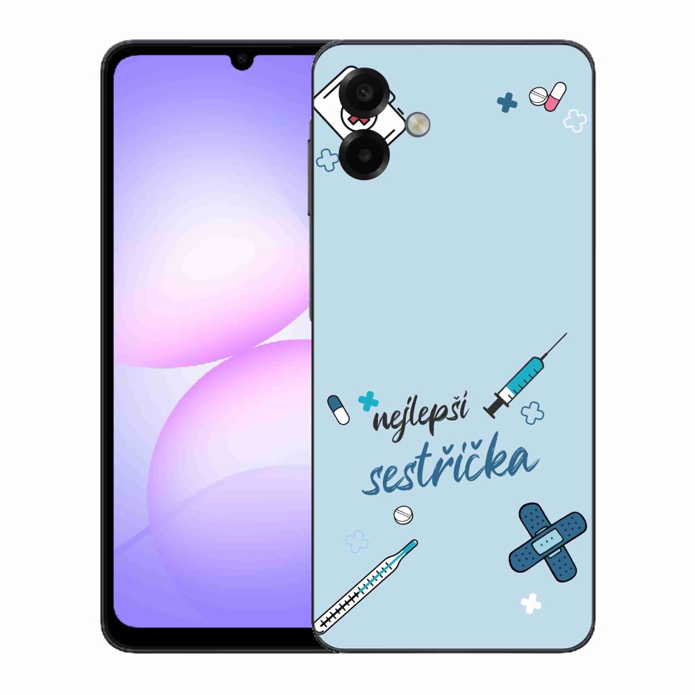 Gelový kryt mmCase na Samsung Galaxy A07 4G - nejlepší sestřička modré pozadí