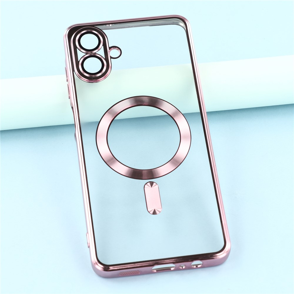 Clear obal s ochranou fotoaparátu a podporou MagSafe na Samsung Galaxy A07 4G - růžový