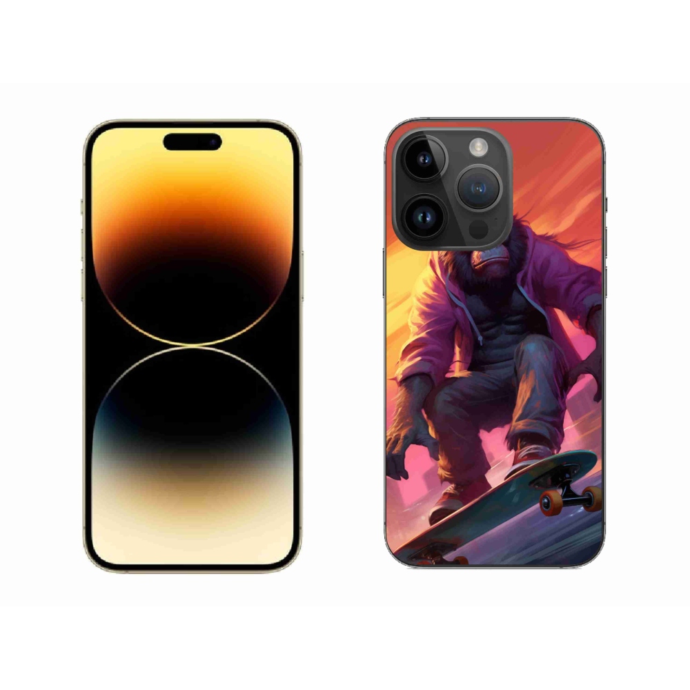Gelový kryt mmCase na iPhone 14 Pro Max - gorila na skateboardu
