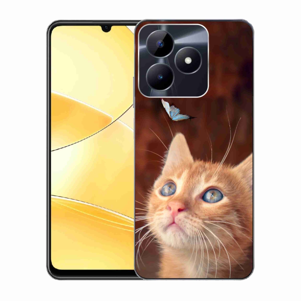 Gelový kryt mmCase na Realme C51/C53 - motýl a kotě