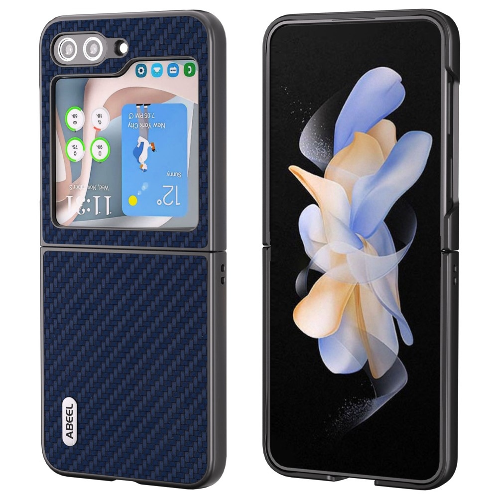 ABEEL plastové pouzdro s umělou kůží na Samsung Galaxy Z Flip6 5G - tmavěmodré