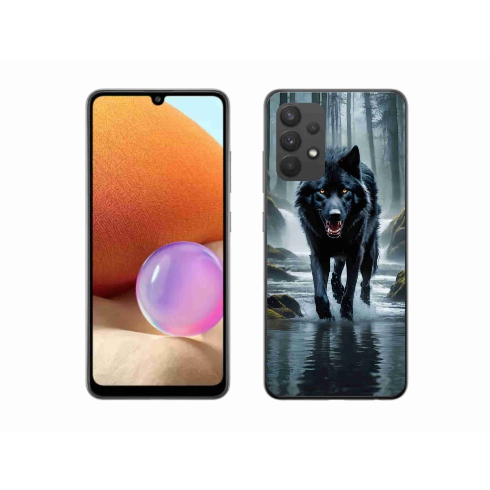 Gelový kryt mmCase na Samsung Galaxy A32 4G - černý vlk